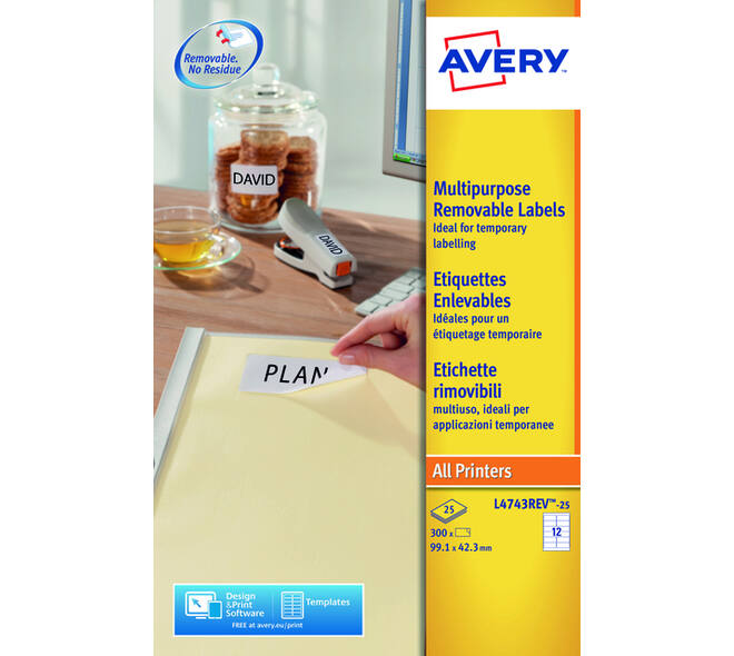 Etiket Avery L4743REV-25 99.1x42.3mm wit 300 stuks