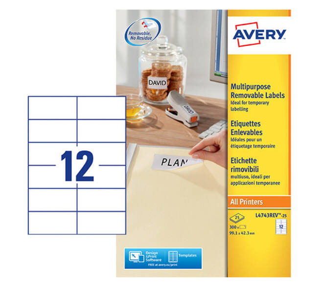 Etiket Avery L4743REV-25 99.1x42.3mm wit 300 stuks