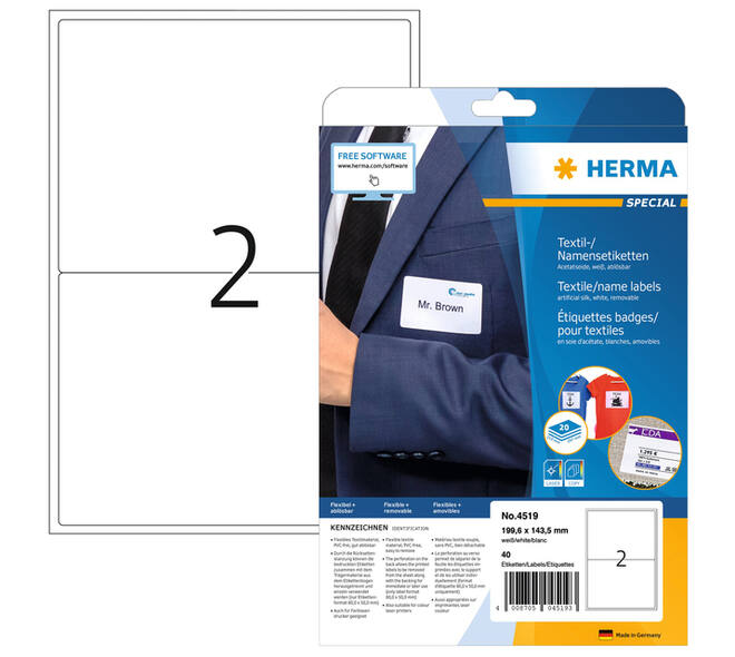 Etiket HERMA 4519 199.6x143.5mm acetaatzijde wit 40 stuks