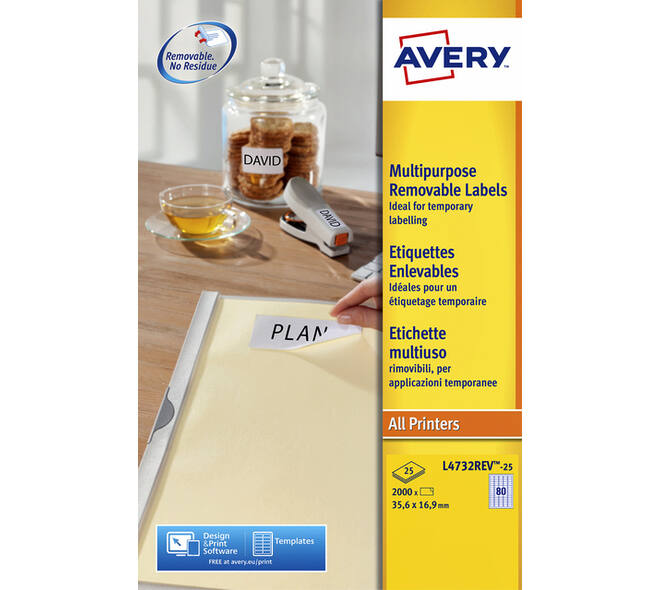 Etiket Avery L4732REV-25 35.6x16.9mm wit 2000 stuks