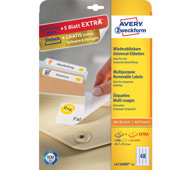 Etiket Avery L4736REV-25 45.7x21.2mm wit 1200 stuks
