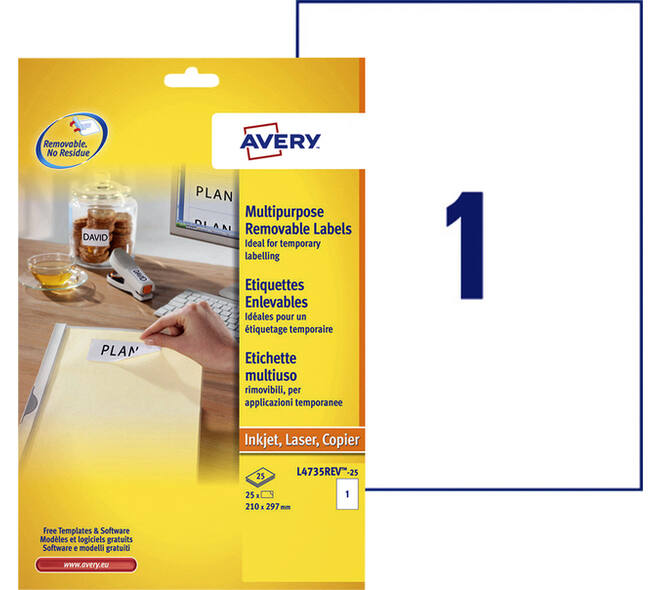 Etiket Avery L4735REV-25 210x297mm A4 wit 25 stuks