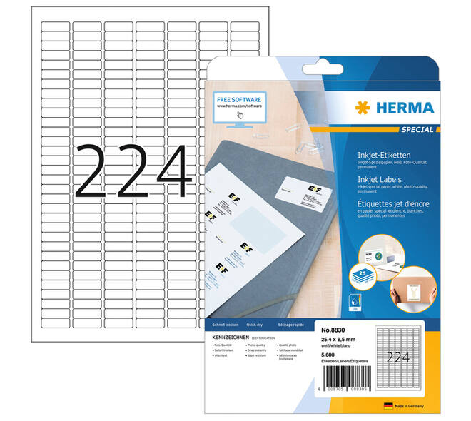 Etiket HERMA 8830 25.4x8.5mm mat wit 5600 stuks