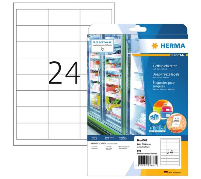Etiket HERMA 4389 66x33.8mm diepvries wit 600 stuks