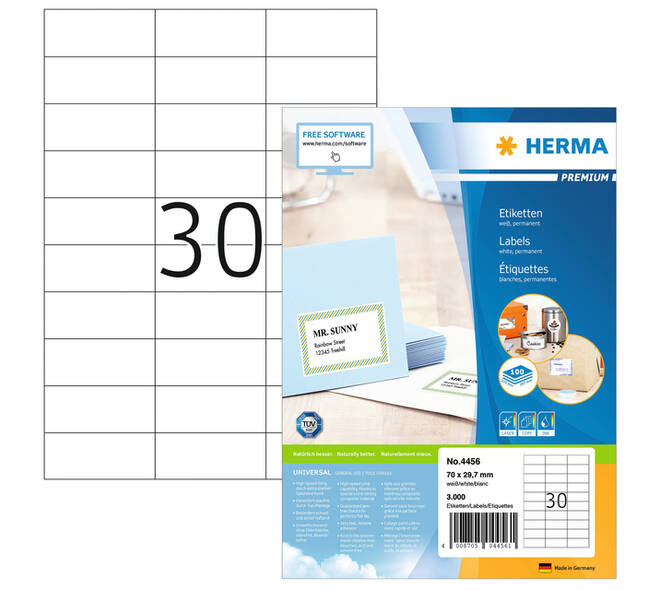 Etiket HERMA 4456 70x29.7mm premium wit 3000 stuks