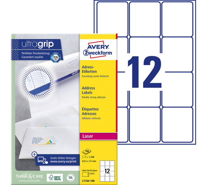 Etiket Avery L7164-100 63.5x72mm wit 1200 stuks