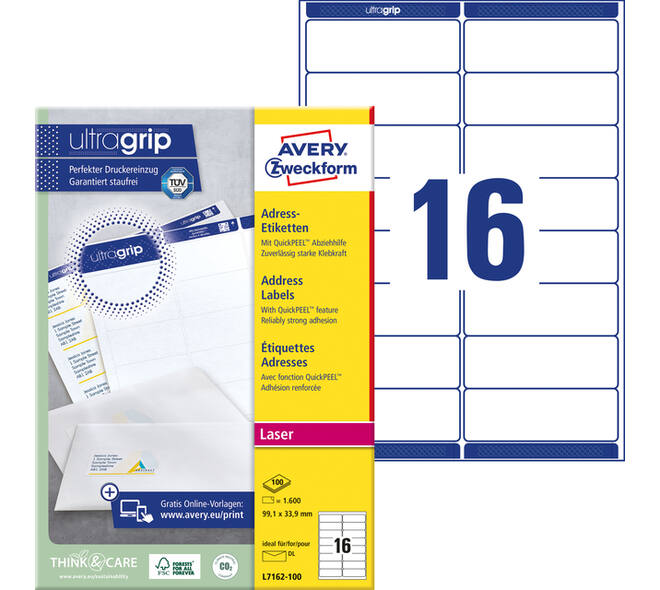 Etiket Avery L7162-100 99.1x33.9mm wit 1600 stuks