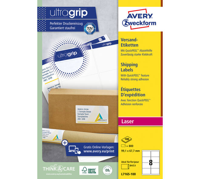 Etiket Avery L7165-100 99.1x67.7mm wit 800 stuks