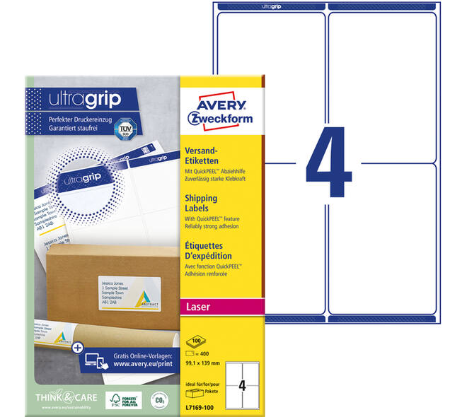Etiket Avery L7169-100 99.1x139mm 400 stuks