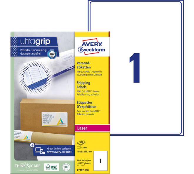 Etiket Avery L7167-100 199.6x289.1mm wit 100 stuks
