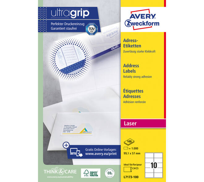 Etiket Avery L7173-100 99.1x57mm wit 1000 stuks