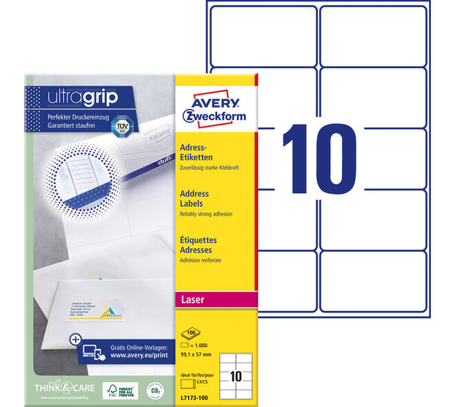 Etiket Avery L7173-100 99.1x57mm wit 1000 stuks