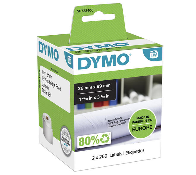 Etiket Dymo LabelWriter adressering 36x89mm 2 rollen á 260 stuks wit