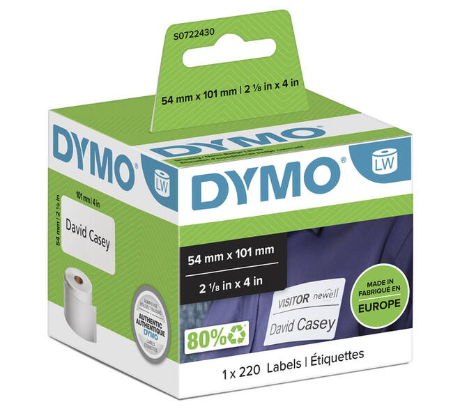 Etiket Dymo LabelWriter naamkaart 54x101mm 1 rol á 220 stuks wit