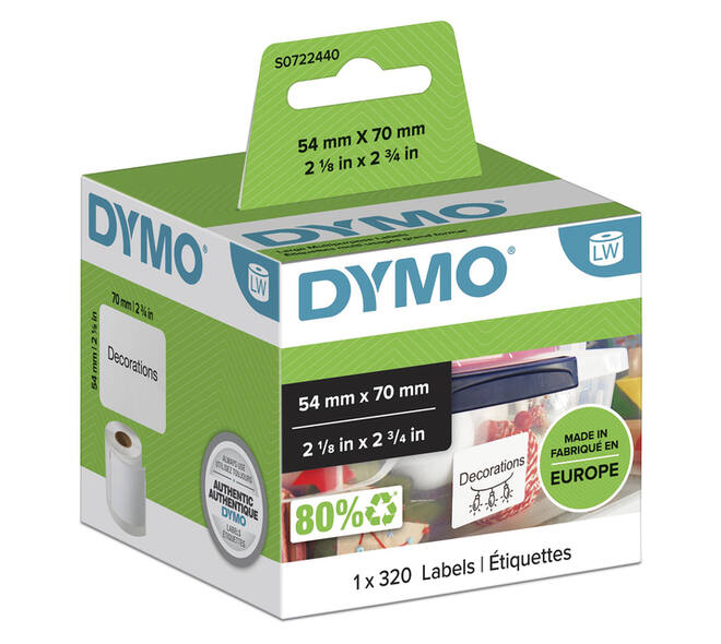 Etiket Dymo LabelWriter multifunctioneel 54x70mm 1 rol á 320 stuks wit