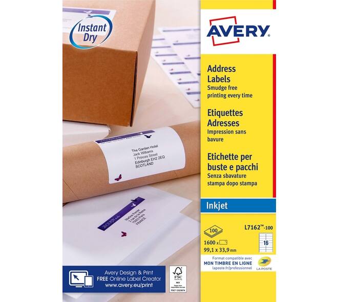 Etiket Avery J8162-100 99.1x33.9mm wit 1600 stuks