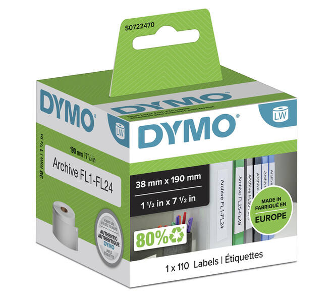 Etiket Dymo LabelWriter multifunctioneel 38x190mm 1 rol á 110 stuks wit