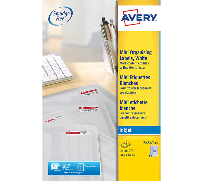 Etiket Avery J8656-25 46x11.1mm wit 2100 stuks