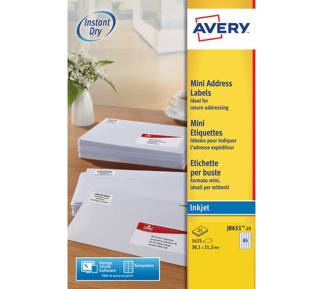 Etiket Avery J8651-25 38.1x21.2mm wit 1625 stuks