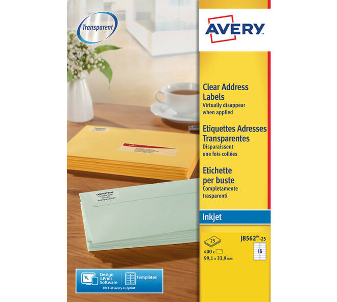 Etiket Avery J8562-25 99.1x33.9mm transparant 400 stuks