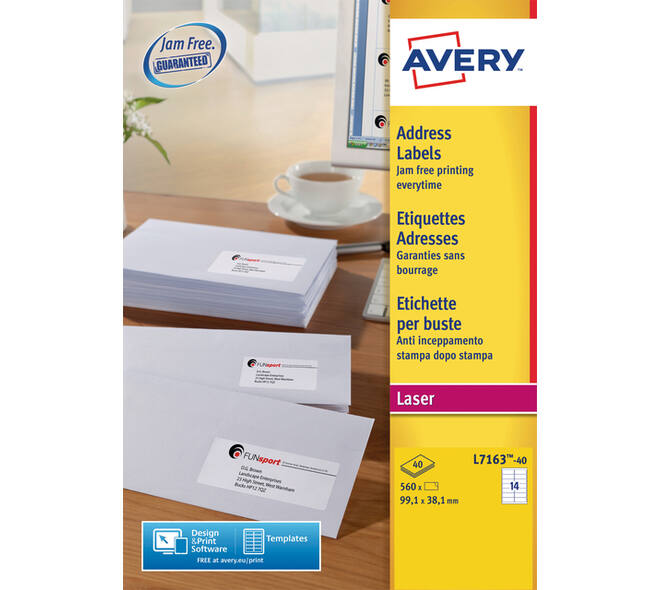 Etiket Avery L7163-40 99.1x38.1mm wit 560 stuks