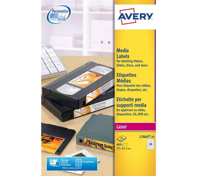 Etiket Avery L7665-25 72x21.2mm voor media tape's 600 stuks