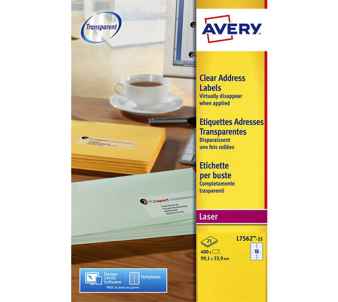 Etiket Avery L7562-25 99.1x33.9mm transparant 400 stuks