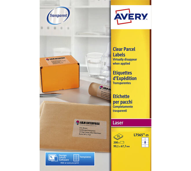 Etiket Avery L7565-25 99.1x67.7mm transparant 200 stuks
