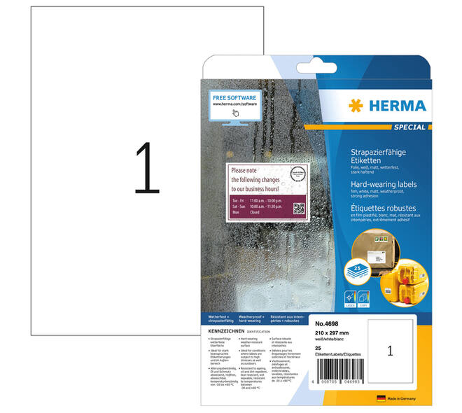 Etiket HERMA 4698 210x297mm weerbestendig wit 25 stuks
