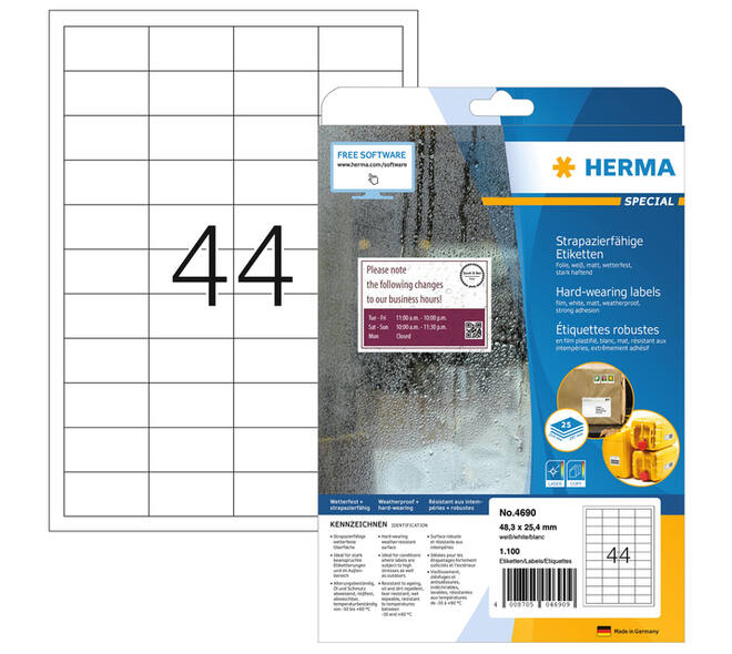 Etiket HERMA 4690 48.3x25.4mm weerbestendig wit 1100 stuks