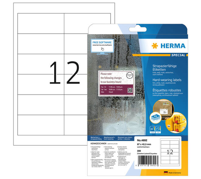 Etiket HERMA 4692 97x42.3mm weerbestendig wit 300 stuks