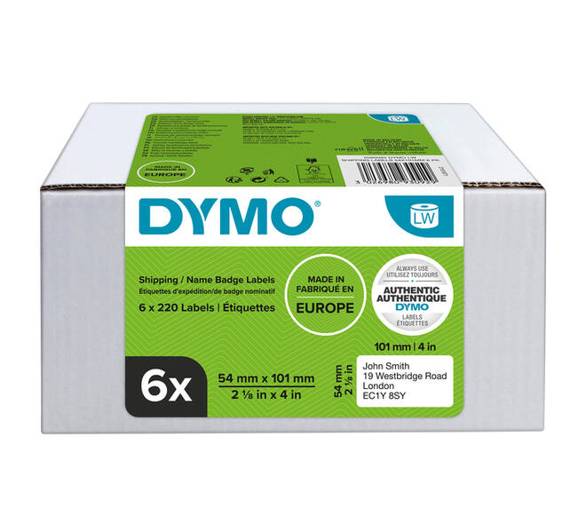 Etiket Dymo LabelWriter naamkaart 54x101mm 6 rollen á 220 stuks wit