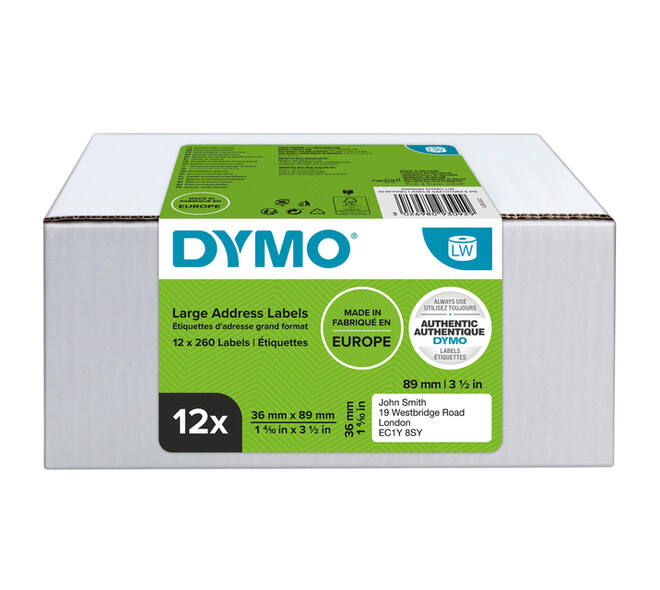 Etiket Dymo LabelWriter adressering 36x89mm 12 rollen á 260 stuks wit