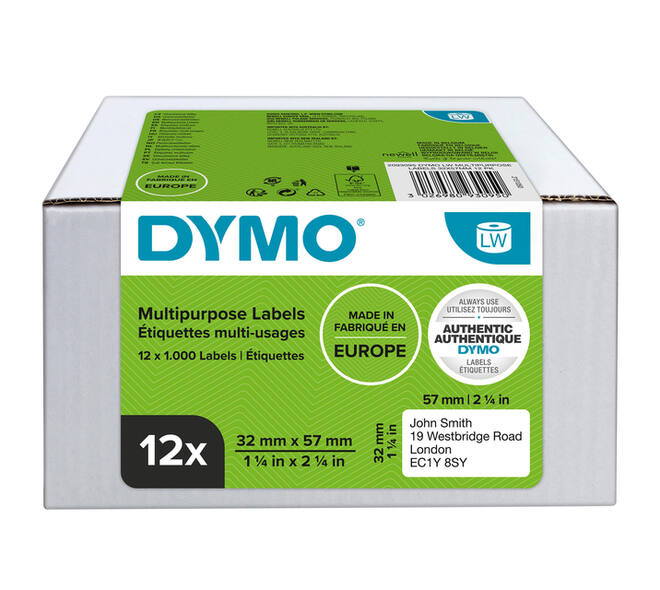 Etiket Dymo LabelWriter multifunctioneel 32x57mm 12 rollen á 1000 stuks wit