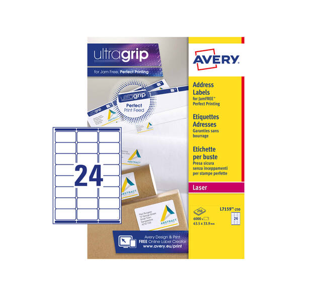 Etiket Avery L7159-250 63.5x33.9mm wit 6000 stuks