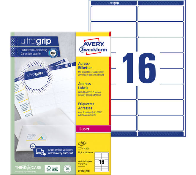 Etiket Avery L7162-250 99.1x33.9mm wit 4000 stuks