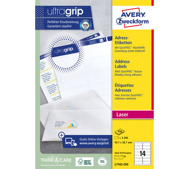 Etiket Avery L7163-250 99.1x38.1mm wit 3500 stuks
