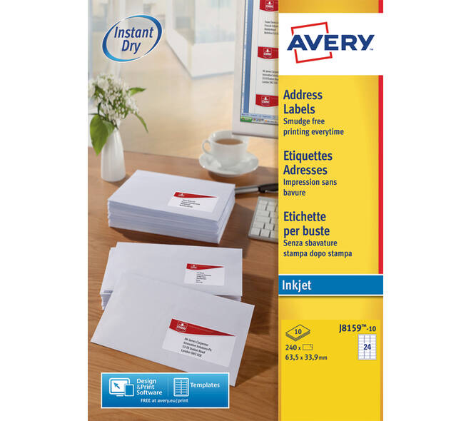 Etiket Avery J8159-10 63.5x33.9mm wit 240 stuks