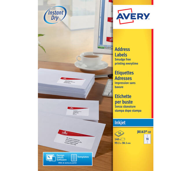 Etiket Avery J8163-10 99.1x38.1mm wit 140 stuks