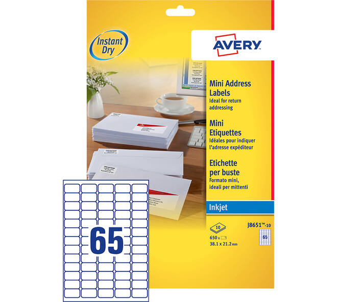 Etiket Avery J8651-10 38.1x21.2mm wit 650 stuks
