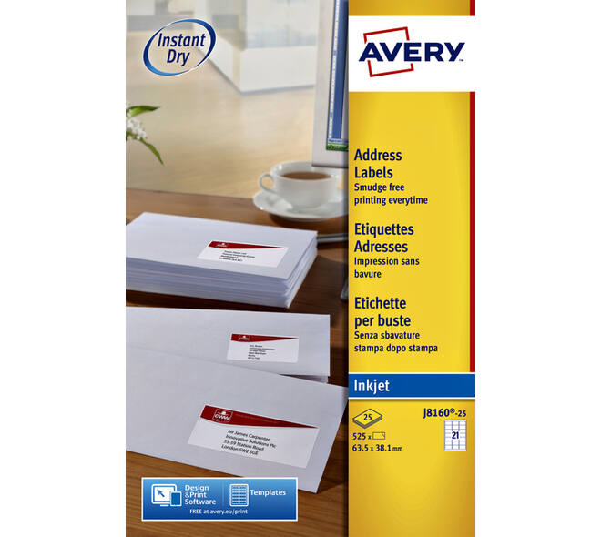 Etiket Avery J8160-10 63.5x38.1mm wit 210 stuks