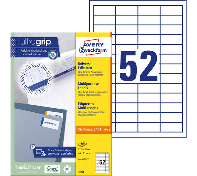 Etiket Avery 3650 48x21mm wit 5200 stuks