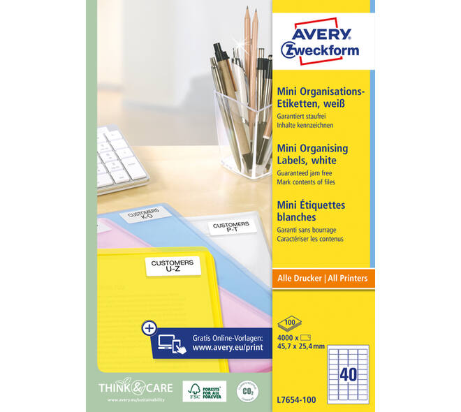 Etiket Avery L7654-100 45.7x25.4mm wit 4000 stuks