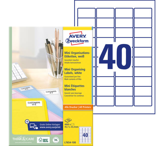 Etiket Avery L7654-100 45.7x25.4mm wit 4000 stuks