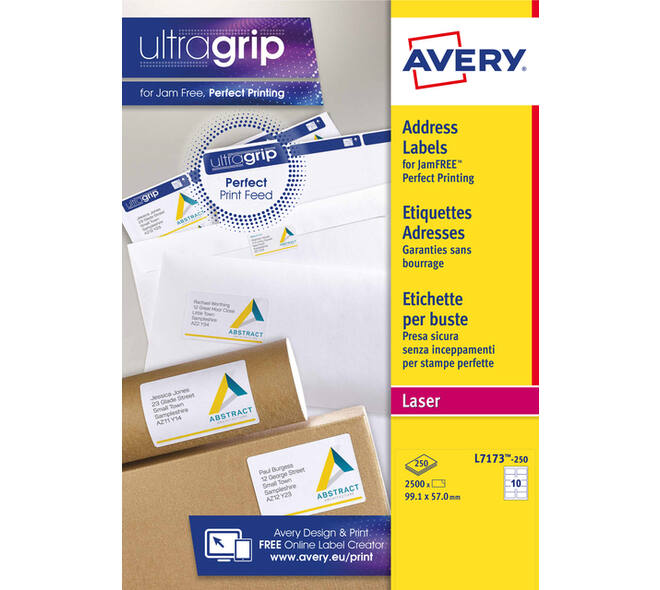 Etiket Avery L7173-250 99.1x57mm wit 2500 stuks