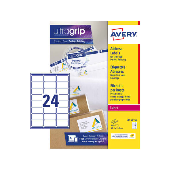 Etiket Avery L7159-40 63.5x33.9mm wit 960 stuks