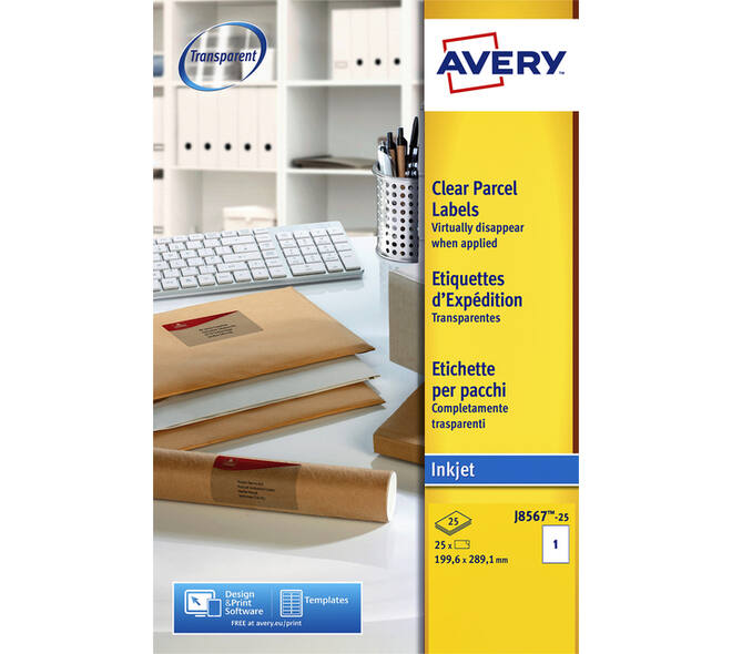 Etiket Avery J8567-25 210x297mm A4 transparant 25 stuks