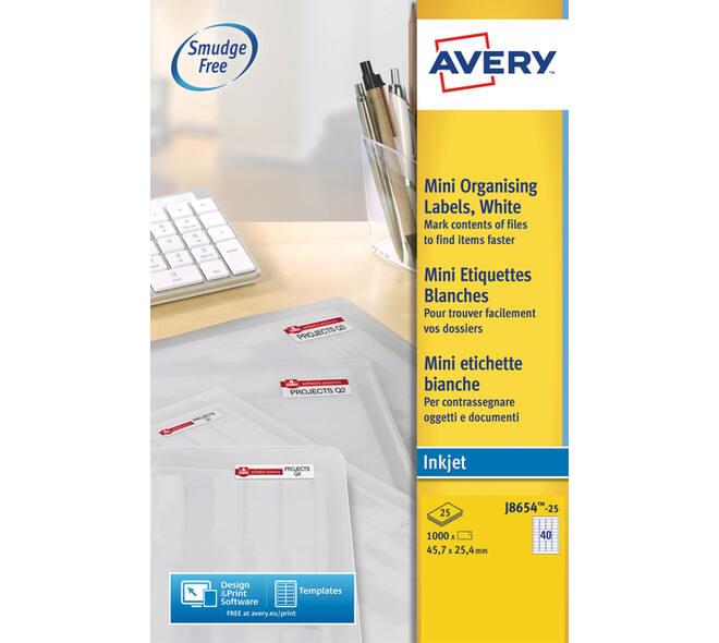 Etiket Avery J8654-25 45.7x25.4mm wit 1000 stuks