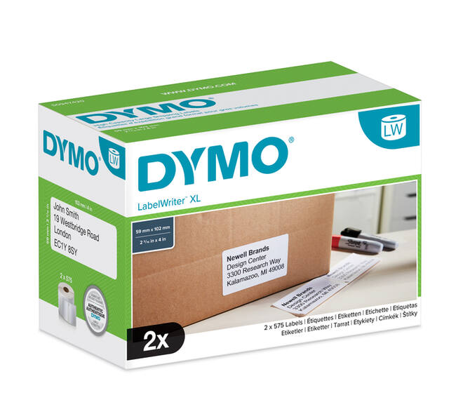 Etiket Dymo LabelWriter 5XL verzendlabel 59x102mm 2 rollen á 575 stuks wit