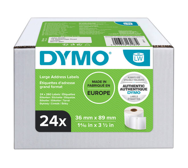 Etiket Dymo LabelWriter adressering 36x89mm 24 rollen á 260 stuks wit